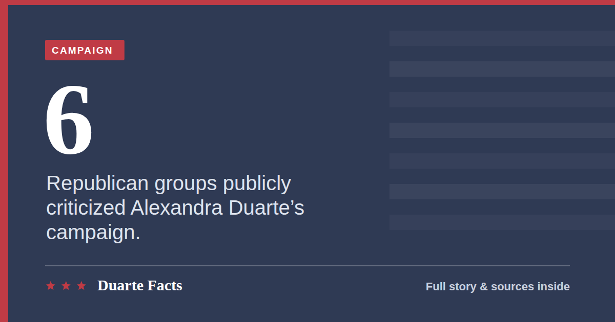 6: Republican groups publicly criticized Alexandra Duarte’s campaign.